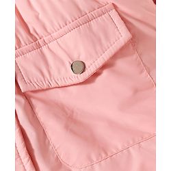 Babyhug Woven Full Sleeves Hooded Jacket with Frill Detailing Cinched Waist & Kitty Applique - Pink