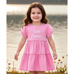 Babyhug Cotton Woven Half Sleeves Frock With Text Print - Pink