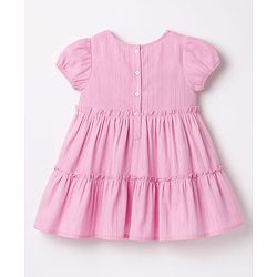 Babyhug Cotton Woven Half Sleeves Frock With Text Print - Pink