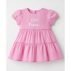 Babyhug Cotton Woven Half Sleeves Frock With Text Print - Pink