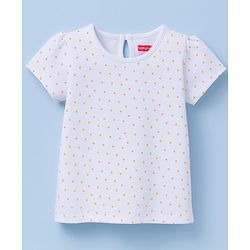 Babyhug Cotton Woven Half Sleeves Frock With Inner Tee & Polka Dot Print - Peach