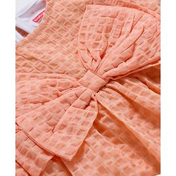 Babyhug Cotton Woven Half Sleeves Frock With Inner Tee & Polka Dot Print - Peach