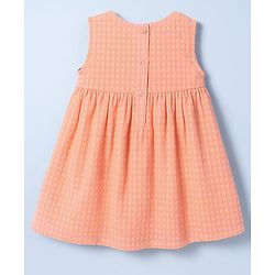 Babyhug Cotton Woven Half Sleeves Frock With Inner Tee & Polka Dot Print - Peach