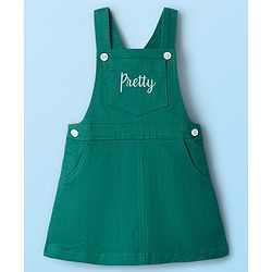 Babyhug Cotton Woven Frock & Full Sleeves Inner Tee With Floral Print & Embroidery Detailing - Green