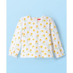 Babyhug Cotton Woven Frock & Full Sleeves Inner Tee With Floral Print & Embroidery Detailing - Green
