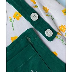 Babyhug Cotton Woven Frock & Full Sleeves Inner Tee With Floral Print & Embroidery Detailing - Green