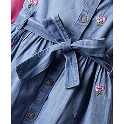 Babyhug Cotton Woven Floral Embroidered Frock With Full Sleeves Inner Tee & Belt  - Pink & Blue