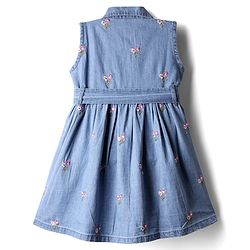 Babyhug Cotton Woven Floral Embroidered Frock With Full Sleeves Inner Tee & Belt  - Pink & Blue