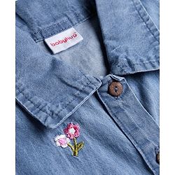 Babyhug Cotton Woven Floral Embroidered Frock With Full Sleeves Inner Tee & Belt  - Pink & Blue