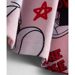 Babyhug Disney Single Jersey Knit Half Sleeves Frock With Minnie Mouse & Friends Graphics & Frill Detailing - Pink