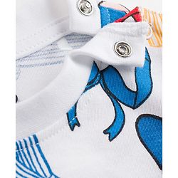 Babyhug Disney Single Jersey Knit Half Sleeves Frock With Minnie Mouse & Friends Graphics & Frill Detailing - White