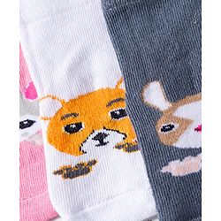 Cute Walk by Babyhug Knit Anti Bacterial Ankle Length Socks With Animal Design Pack of 3 - Multicolor
