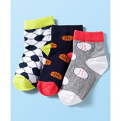 Cute Walk by Babyhug Knit Anti Bacterial Ankle Length Socks With Sports Design Pack of 3 - Multicolor