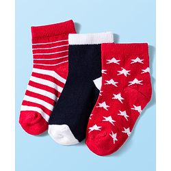 Cute Walk by Babyhug Knit Anti Bacterial Ankle Length Socks With Stripes & Star Design Pack of 3 - Multicolor