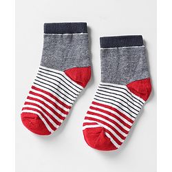 Cutewalk by Babyhug Ankle Length Anti-Bacterial Socks with Star Design & Stripes Pack of 3 - Navy Blue & Red
