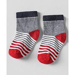 Cutewalk by Babyhug Ankle Length Anti-Bacterial Socks with Star Design & Stripes Pack of 3 - Navy Blue & Red