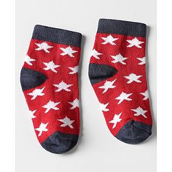 Cutewalk by Babyhug Ankle Length Anti-Bacterial Socks with Star Design & Stripes Pack of 3 - Navy Blue & Red
