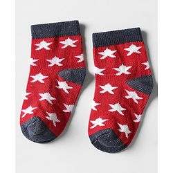 Cutewalk by Babyhug Ankle Length Anti-Bacterial Socks with Star Design & Stripes Pack of 3 - Navy Blue & Red