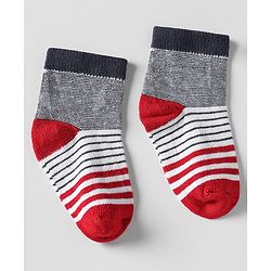 Cutewalk by Babyhug Ankle Length Anti-Bacterial Socks with Star Design & Stripes Pack of 3 - Navy Blue & Red