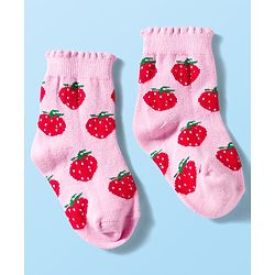 Cute Walk by Babyhug Knit Anti Bacterial Ankle Length Socks With Polka Dot & Strawberry Design Pack of 3 - Multicolor
