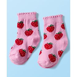 Cute Walk by Babyhug Knit Anti Bacterial Ankle Length Socks With Polka Dot & Strawberry Design Pack of 3 - Multicolor