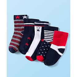 Cute Walk by Babyhug Knit Anti Bacterial Ankle Length Socks With Stripes & Star Design Pack of 5 - Multicolor