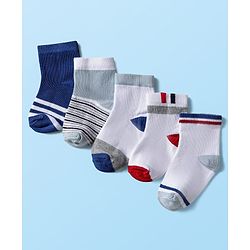 Cute Walk by Babyhug Knitted Ankle Length Anti-bacterial Sock with Stripes Print Pack of 5 - Blue & White