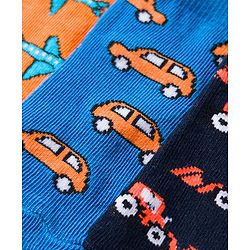 Cute Walk by Babyhug Knit Anti Bacterial Ankle Length Socks With Vehicle Design Pack of 3 - Multicolor