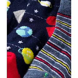Cute Walk by Babyhug Knit Anti Bacterial Ankle Length Socks With Stripes & Space Theme Design Pack of 3 - Multicolor