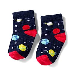 Cute Walk by Babyhug Knit Anti Bacterial Ankle Length Socks With Stripes & Space Theme Design Pack of 3 - Multicolor