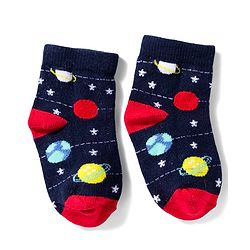 Cute Walk by Babyhug Knit Anti Bacterial Ankle Length Socks With Stripes & Space Theme Design Pack of 3 - Multicolor