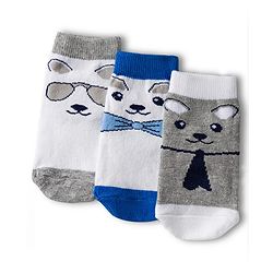 Cute Walk by Babyhug Knit Anti Bacterial Ankle Length Socks With Animal Design Pack of 3 - Multicolor