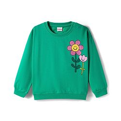 Babyhug Knit Premium Light Gauge 100% Cotton Terry Full Sleeves Top and Joggers Set With Front & Back Floral Print - Green