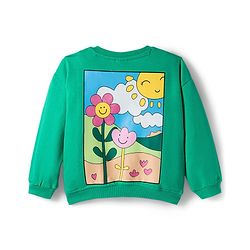 Babyhug Knit Premium Light Gauge 100% Cotton Terry Full Sleeves Top and Joggers Set With Front & Back Floral Print - Green