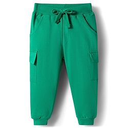 Babyhug Knit Premium Light Gauge 100% Cotton Terry Full Sleeves Top and Joggers Set With Front & Back Floral Print - Green