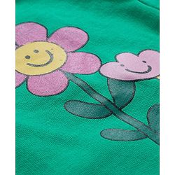 Babyhug Knit Premium Light Gauge 100% Cotton Terry Full Sleeves Top and Joggers Set With Front & Back Floral Print - Green