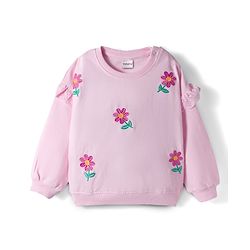 Babyhug Knit Premium Light Gauge Terry Full Sleeves Top and Joggers Set with Floral Embroidery - Pink