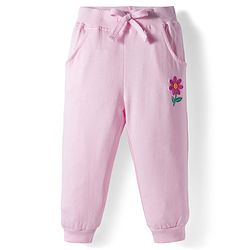 Babyhug Knit Premium Light Gauge Terry Full Sleeves Top and Joggers Set with Floral Embroidery - Pink