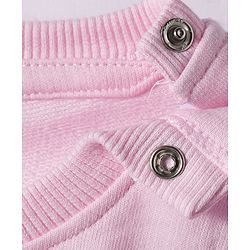 Babyhug Knit Premium Light Gauge Terry Full Sleeves Top and Joggers Set with Floral Embroidery - Pink