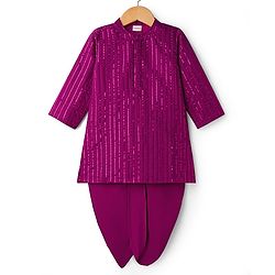 Babyhug Cotton Woven Full Sleeves Kurta Dhoti Set with Sequin Detailing - Purple