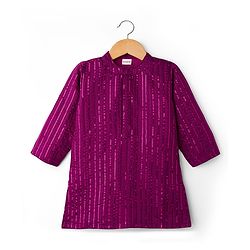 Babyhug Cotton Woven Full Sleeves Kurta Dhoti Set with Sequin Detailing - Purple