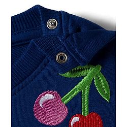 Babyhug Knit Premium Light Gauge Terry Full Sleeves Top & Lounge Pant Set with Cherry Embroidery - Navy Blue