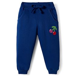 Babyhug Knit Premium Light Gauge Terry Full Sleeves Top & Lounge Pant Set with Cherry Embroidery - Navy Blue