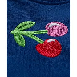 Babyhug Knit Premium Light Gauge Terry Full Sleeves Top & Lounge Pant Set with Cherry Embroidery - Navy Blue