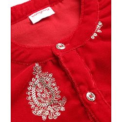 Babyhug Velvet Woven Full Sleeves Kurta Dhoti Set with Embroidery & Sequin Detailing - Red