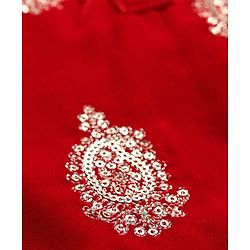 Babyhug Velvet Woven Full Sleeves Kurta Dhoti Set with Embroidery & Sequin Detailing - Red