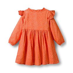 Babyhug Cotton Woven With Full Sleeves Front Open Frock & Sling With Polka Dot - Orange