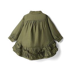 Babyhug Cotton Woven Full Sleeves Frock With Pearl Embellished Leggings & Frill Detailing - Olive Green & White