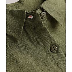 Babyhug Cotton Woven Full Sleeves Frock With Pearl Embellished Leggings & Frill Detailing - Olive Green & White
