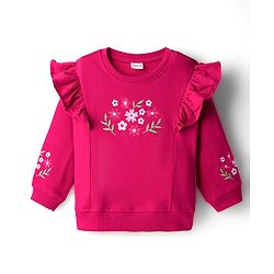 Babyhug Knit Premium Light Gauge Terry Full Sleeves Top & Lounge Pant Co-ord Set With Floral Embroidery - Fuchsia